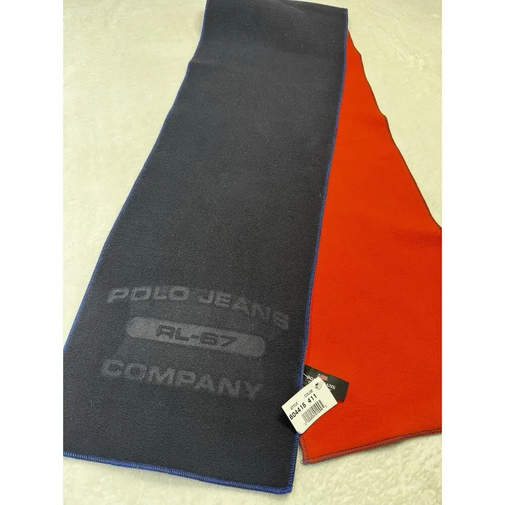 Polo Jeans Co RL-67 Fleece Scarf Black Red Reversible Logo Trim NWT Vintage Y2K